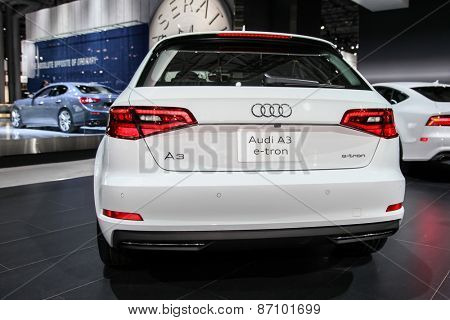 NEW YORK - APRIL 1: Audi exhibit Audi A3 e-tron at the 2015 New York International Auto Show during Press day,  public show is running from April 3-12, 2015 in New York, NY.