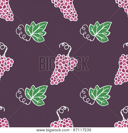 Hand-drawn seamless pattern. Vector illustration. Grape ripe and leaf