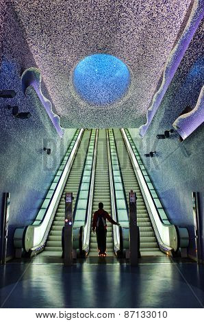 Boy Waiting Escalators