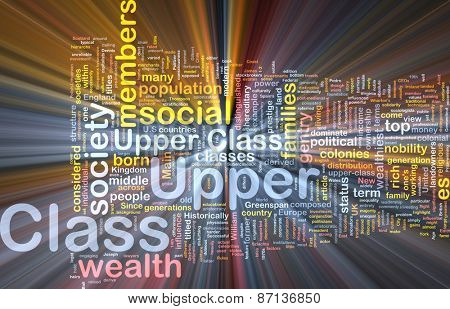 Background text pattern concept wordcloud illustration of upper class glowing light