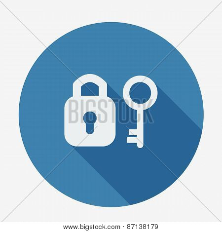 Single flat icon with long shadow. Key and padlock.
