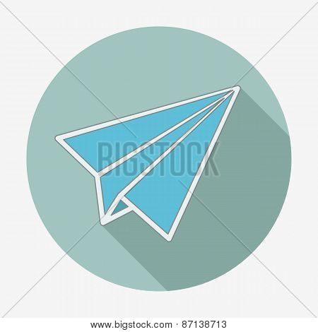 Flat style icon with long shadow, paper plane vector illustration.