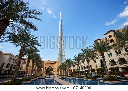DUBAI, UAE - FEBRUARY 24 - Burj Khalifa, the highest building in the world, 829.8 m tall