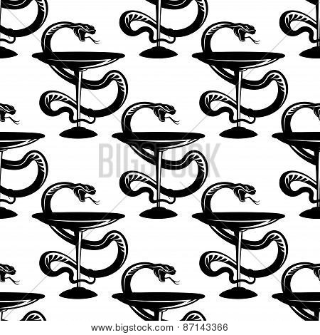 Pharmacy bowls with snakes seamless pattern