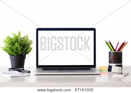 Laptop Computer With Isolated Screen Stands On The Table