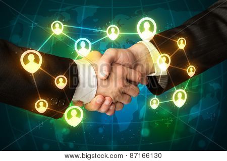 Business handshake, social netwok concept