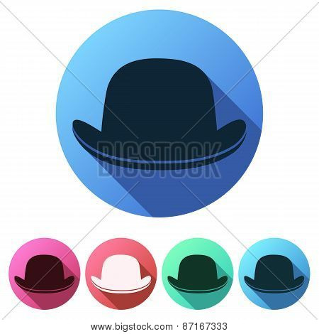 Set Flat icons of black gentleman bowler hat