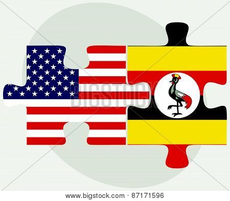 Usa And Uganda Flags In Puzzle