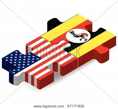 Usa And Uganda Flags In Puzzle