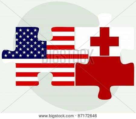 Usa And Tonga Flags In Puzzle