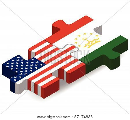 Usa And Tajikistan Flags In Puzzle