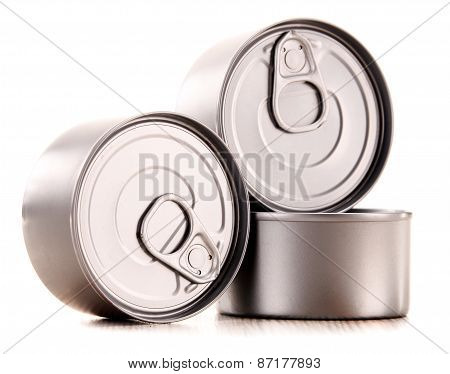 Composition With Three Metal Cans Isolated On White