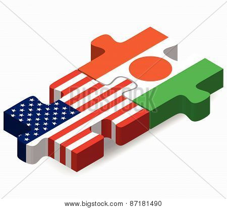 Usa And Niger Flags In Puzzle