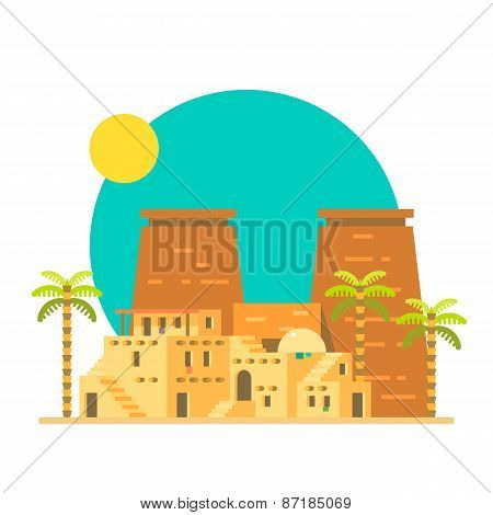 Flat Design Of Thebes Luxor Temple In Egypt