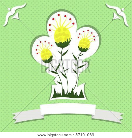 Yellow flowers on green background.