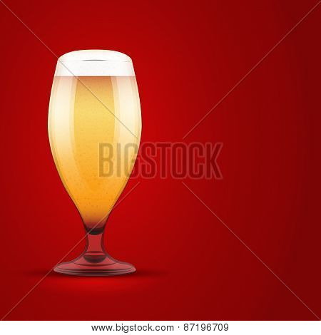 Illustration light beer and glass on red background