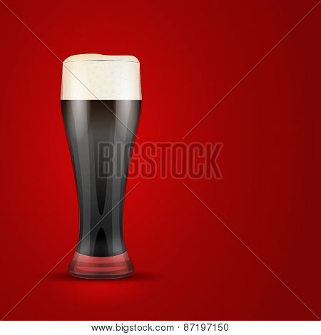Illustration dark beer and glass on red background