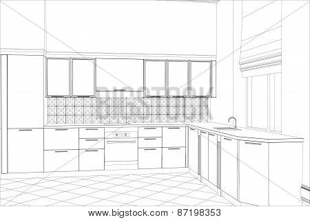 vector design process in wire-frame Illustration created of 3d
