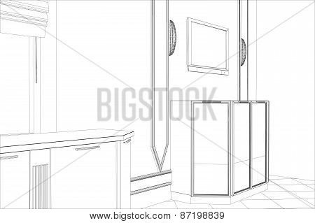 Abstract vector sketch interior. Illustration created of 3d