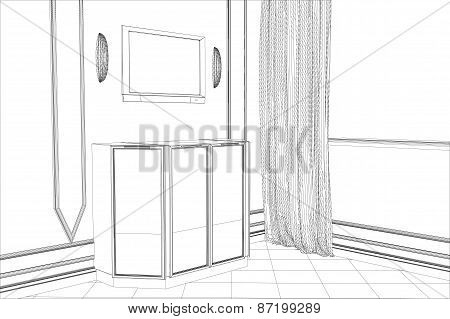 Facade kitchen vector sketch interior. Illustration created of 3d