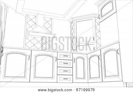 Facade kitchen vector sketch interior. Illustration created of 3d
