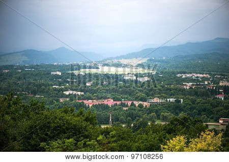 Panoramic top view of the city Nalchik