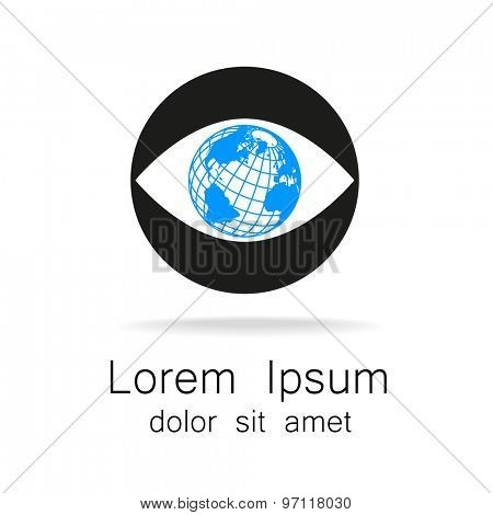 Sign of eye with globe inside. Template logo for the company, association, foundation, association.