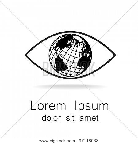 Sign of eye with globe inside. Template logo for the company, association, foundation, association.