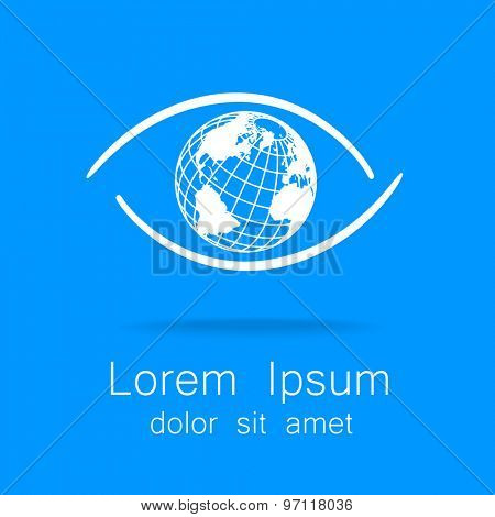 Sign of eye with globe inside. Template logo for the company, association, foundation, association.