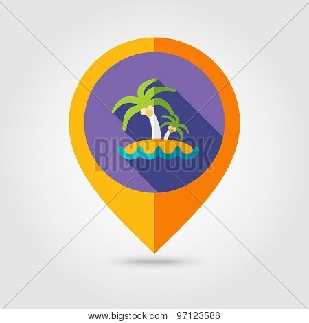 Island With Palm Trees Flat Mapping Pin Icon