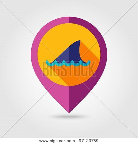 Shark Fin Flat Mapping Pin Icon With Long Shadow