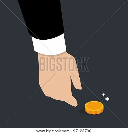 Business Hand Pick Up A Coin