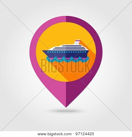 Cruise Liner Ship Flat Mapping Pin Icon