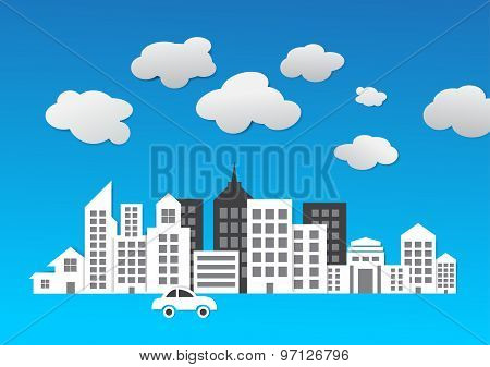 Abstract City 3D Paper Building Vector