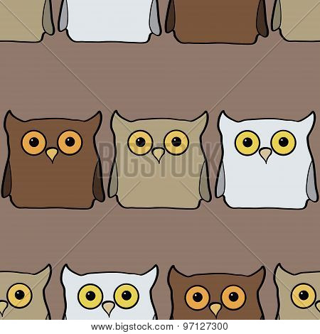 Seamless pattern with colorful owls