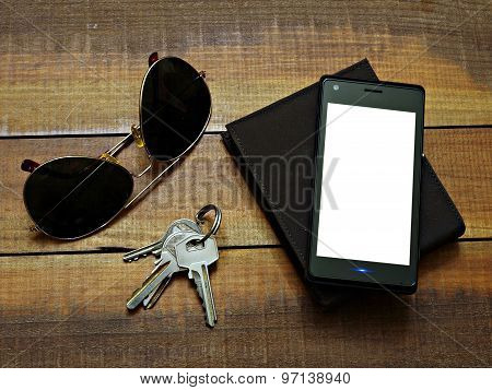 Sunglasses,phone,wallet and keys