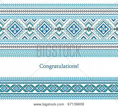 Greeting Card With Ethnic Ornament Pattern In Different Colors