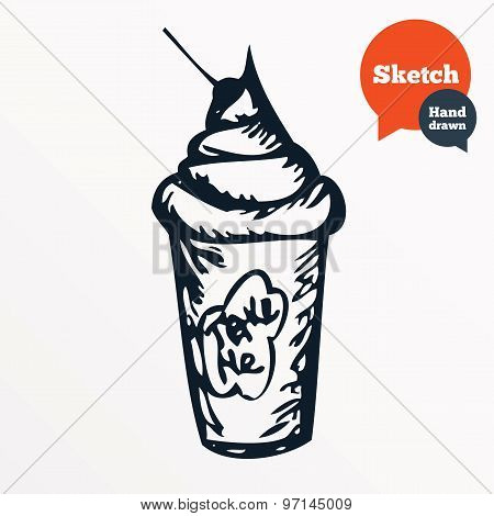 Take an ice cream in paper cup. Whipped cream.