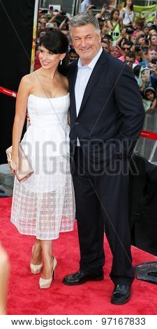 NEW YORK-JUL 27: Actor Alec Baldwin (R) and wife Hilaria Baldwin attend the US Premiere of 'Mission: Impossible - Rogue Nation' in Times Square on July 27, 2015 in New York City.
