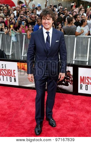 NEW YORK-JUL 27: Actor Tom Cruise attends the US Premiere of 'Mission: Impossible - Rogue Nation' in Times Square on July 27, 2015 in New York City.