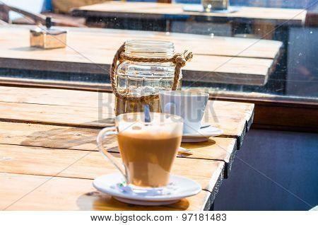 Cup Of Coffee In The Restaurant On The Beach