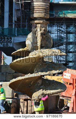 Bore Pile Rig auger at the construction site