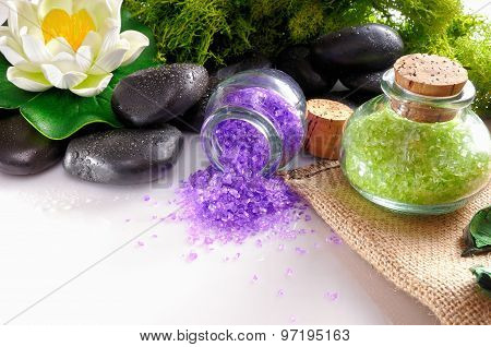 Natural Bath Salts Close Up On White Table