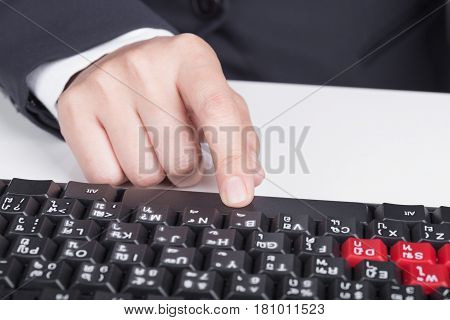 Finger Pushing Space Bar Button On Keyboard Of Computer
