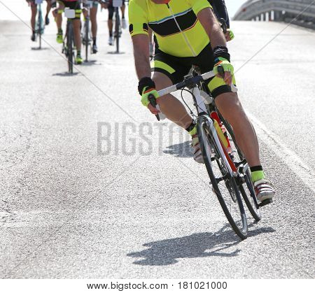 Fast Bike Rider During The Race To The Bottom Of The Hill