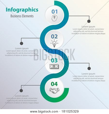 Business Process Chart. Business Data. Abstract Element of Chart, Graph, Diagram with 4 Steps, Options, Parts, Processes. Vector Business Template for Presentation. Creative Infographic Concept.