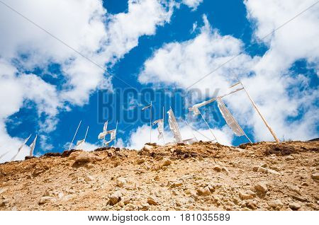 tibetan prayer flags in the mountains in Sikkim,India