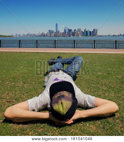 A Man Looking at New York City