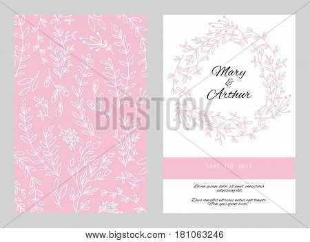 Wedding background with hand-made florar elements. Modern Wedding Collection.Vector illustration.