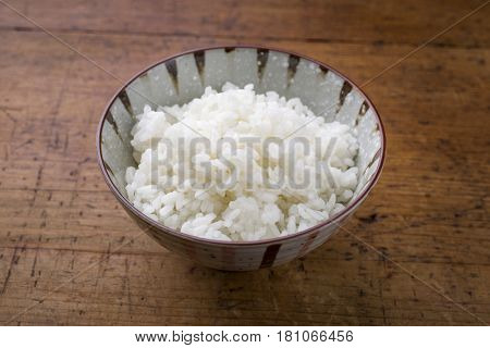 Traditional Japanese Koshihikari Rice as close-up in a bowl